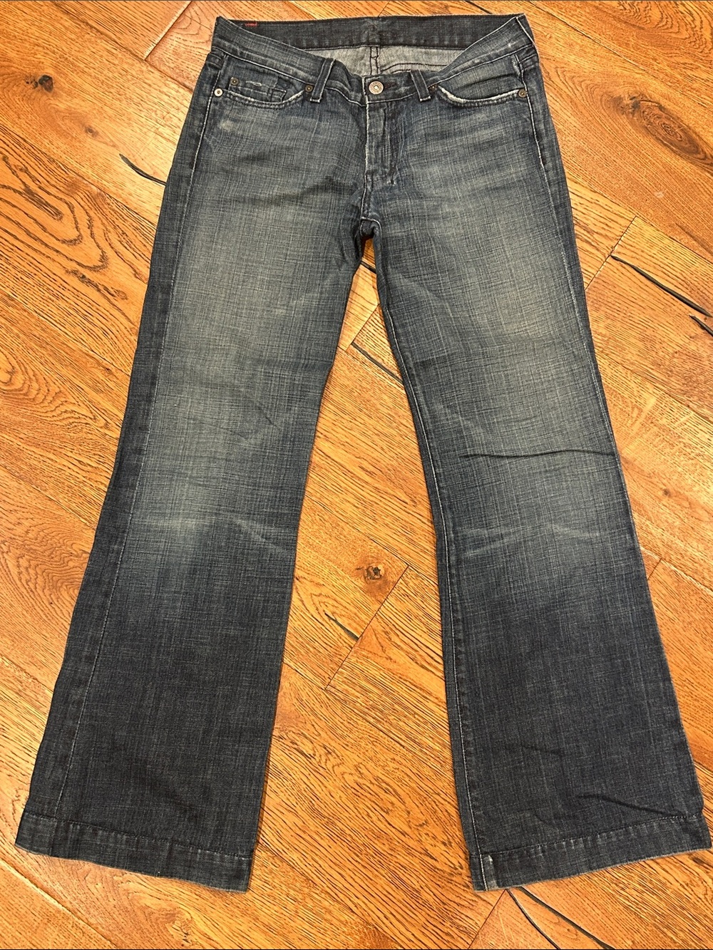 Vintage 7 For All Mankind Dark Denim Distressed Jeans Bootcut Low-Rise Size 28